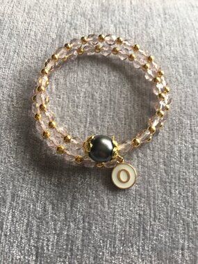 Memory Wire Bracelet • Clear Crystal & Gold beads• Choose Your Initial Charm